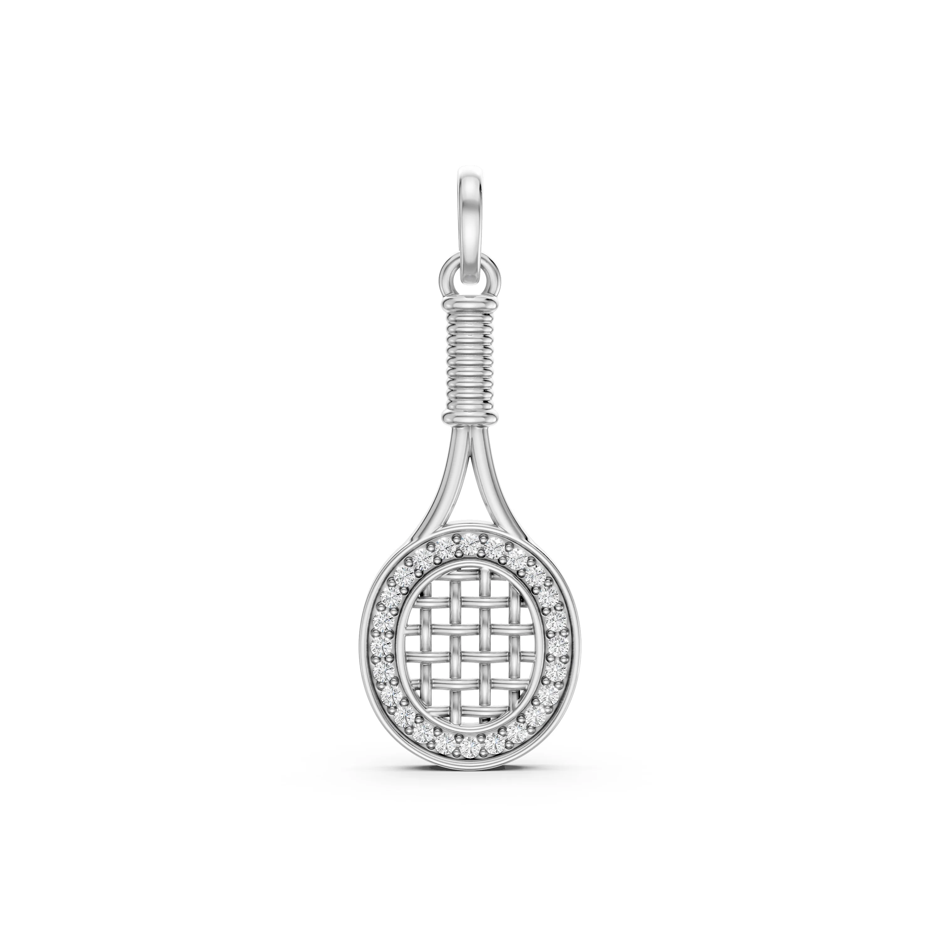 10K White Gold Tennis Racket Pendant With 0.12 CT.T.W Diamonds
