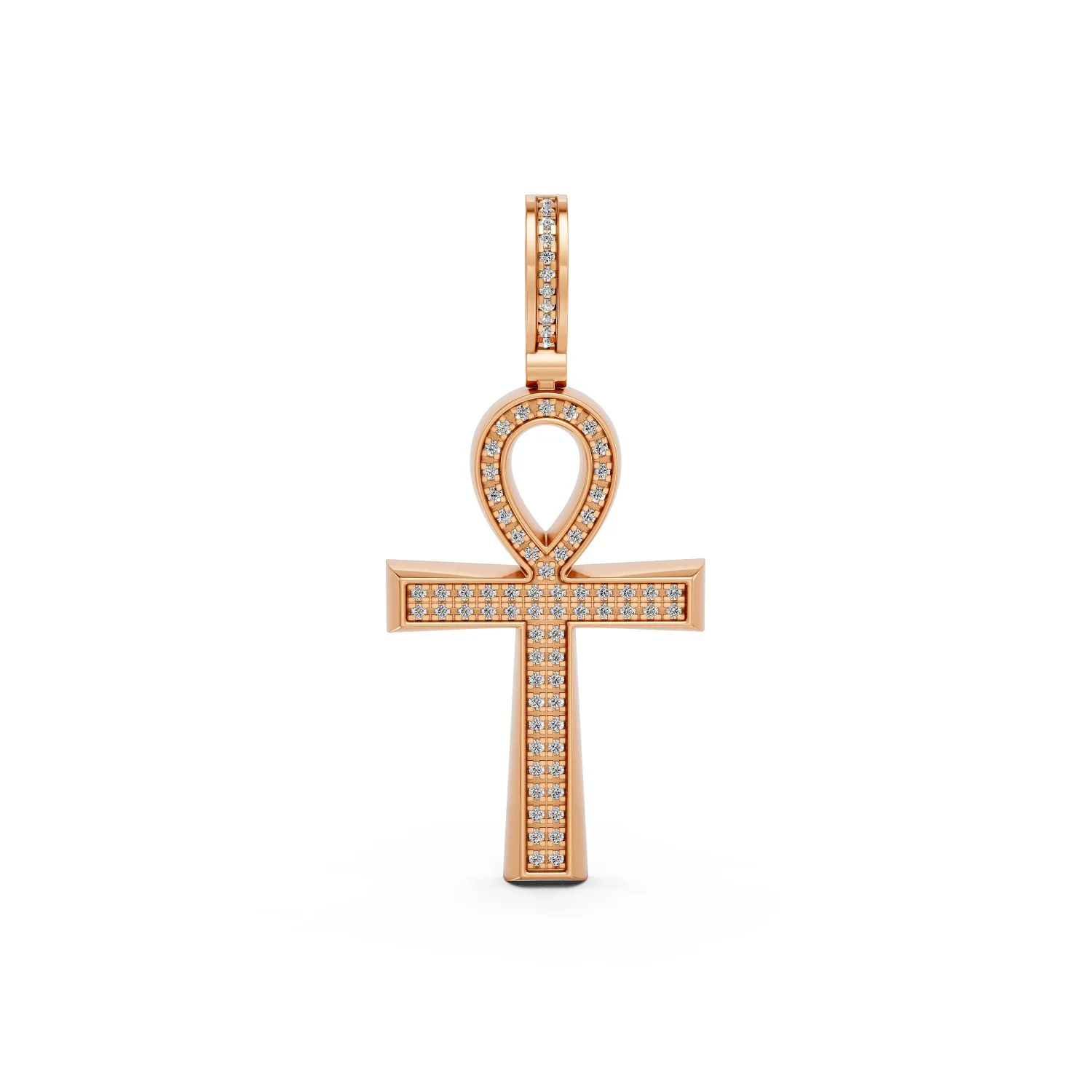 Egyptian Ankh Form Pendant Filled With Diamonds-10K-Rose Gold