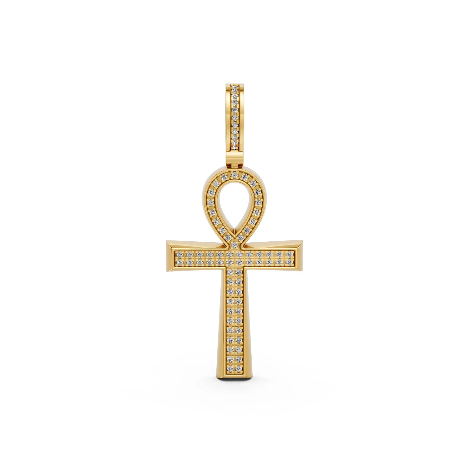 Egyptian Ankh Form Pendant Filled With Diamonds-10K-Yellow Gold