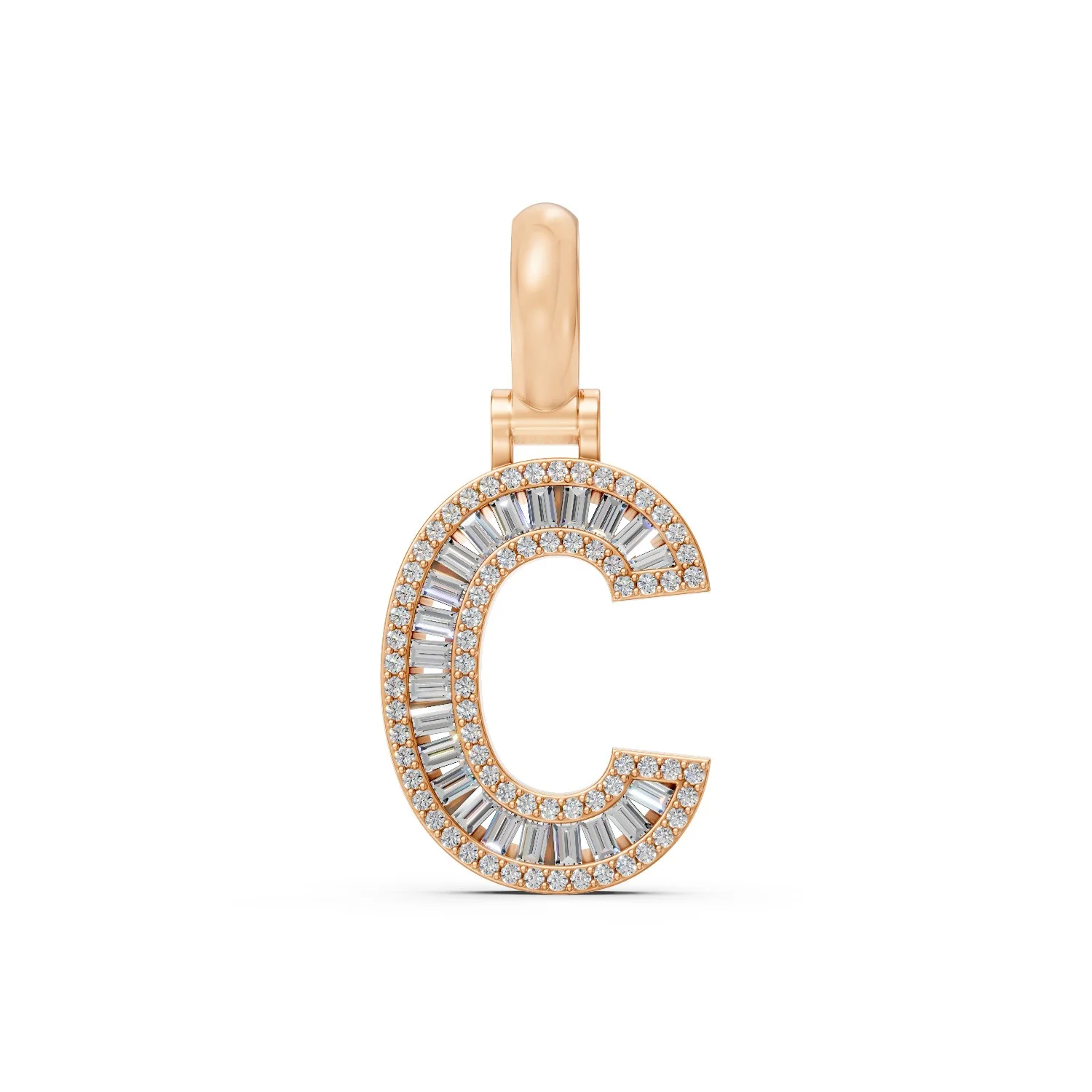 Personalized Gold Diamond Initial "C" Pendant-10K-Rose Gold