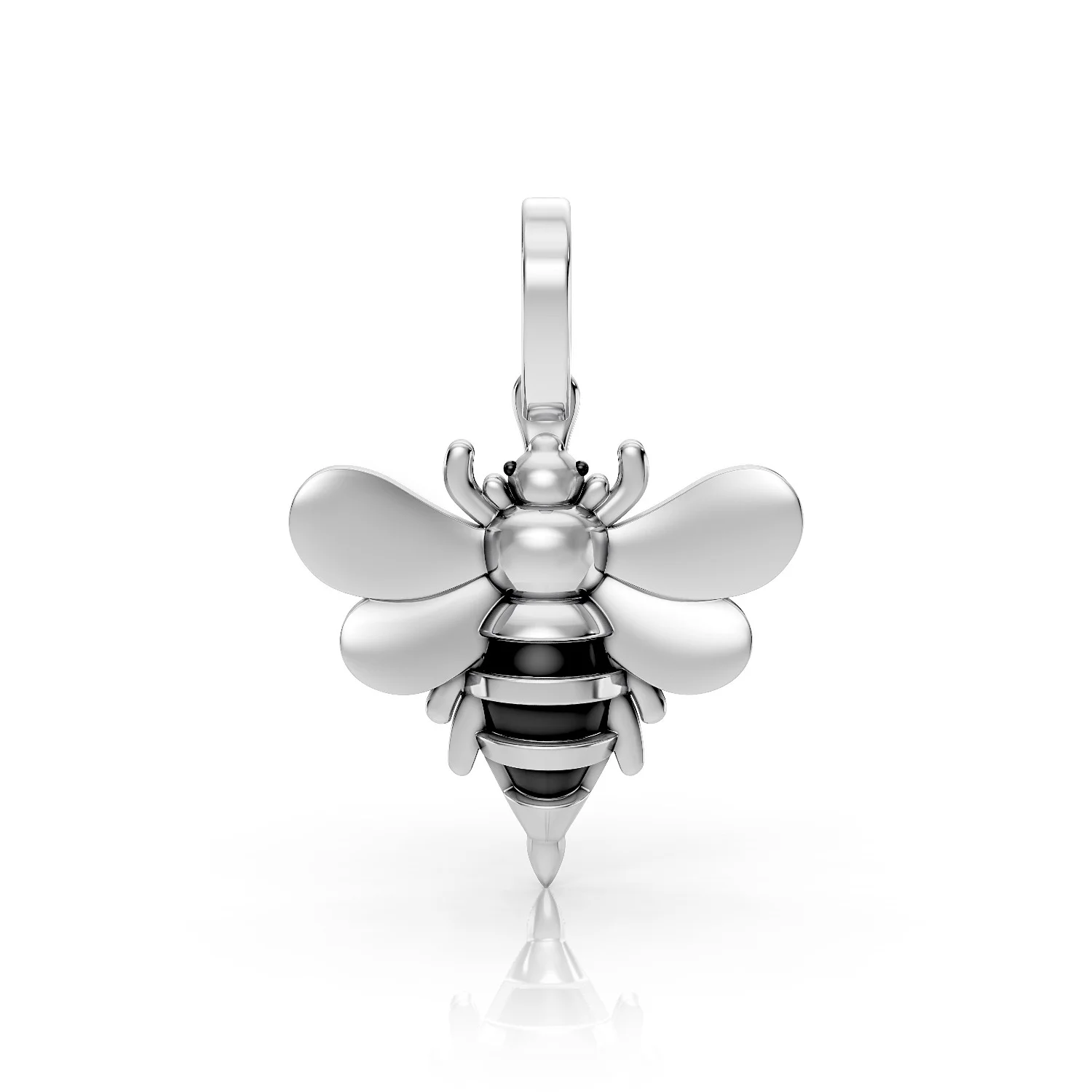10K White Gold and Black Enamel Honey Bee Pendant - Statement jewelry