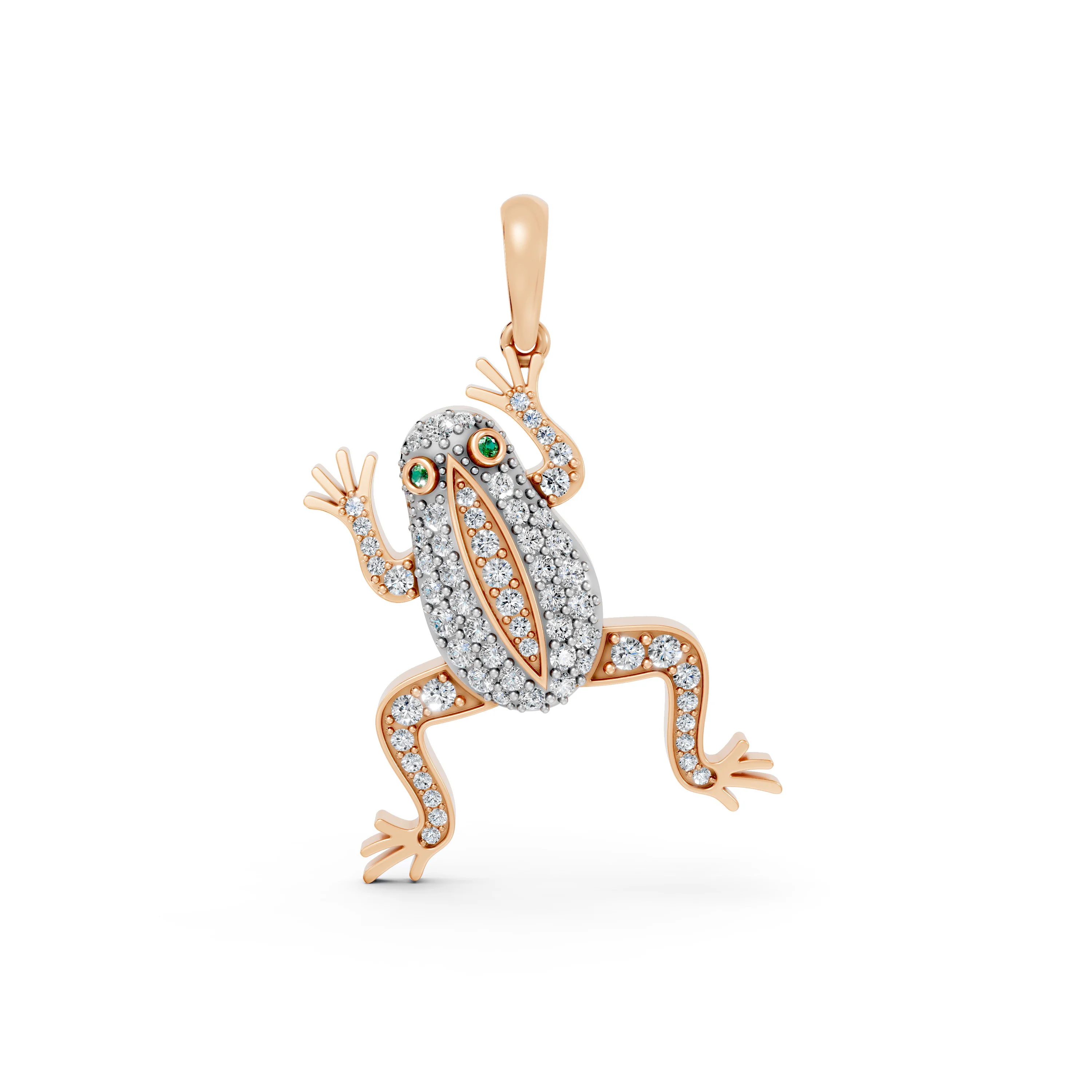 Diamond Frog Pendant with Two Tone 10K Rose Gold and Gemstones Eyes – Nature-Inspired Jewelry