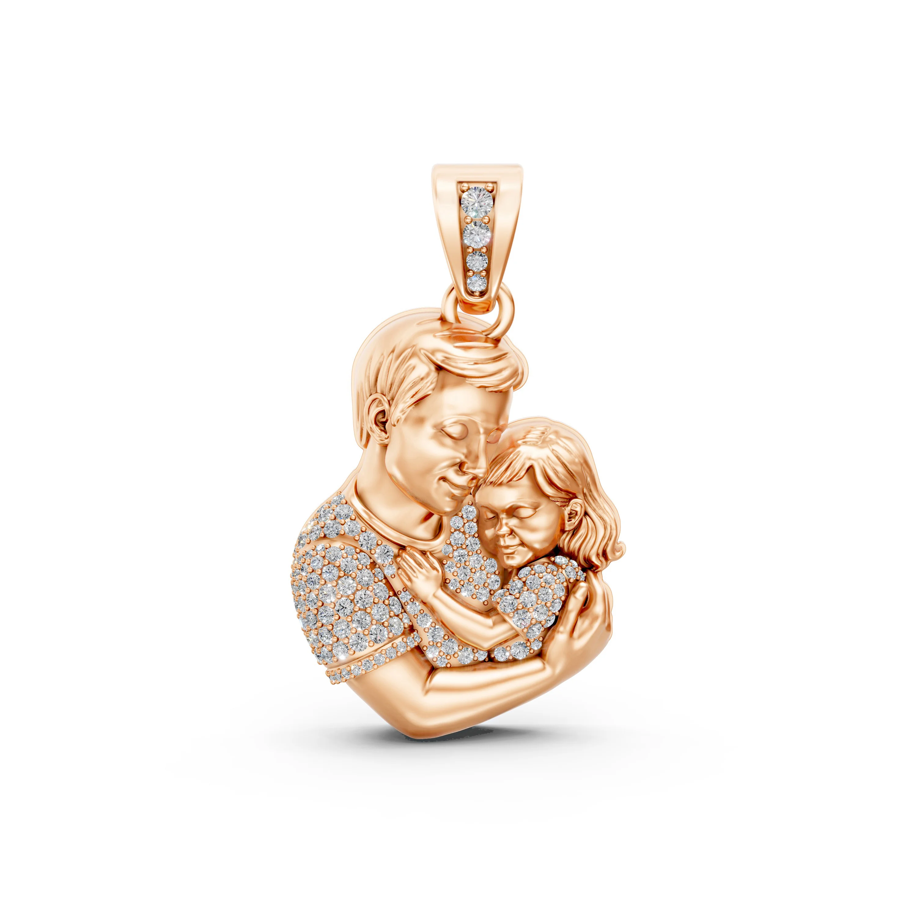 10K Rose Gold 0.46 CT.T.W Father-Daughter Emotional Hug Diamond-Studded Pendant - Gift for Dad