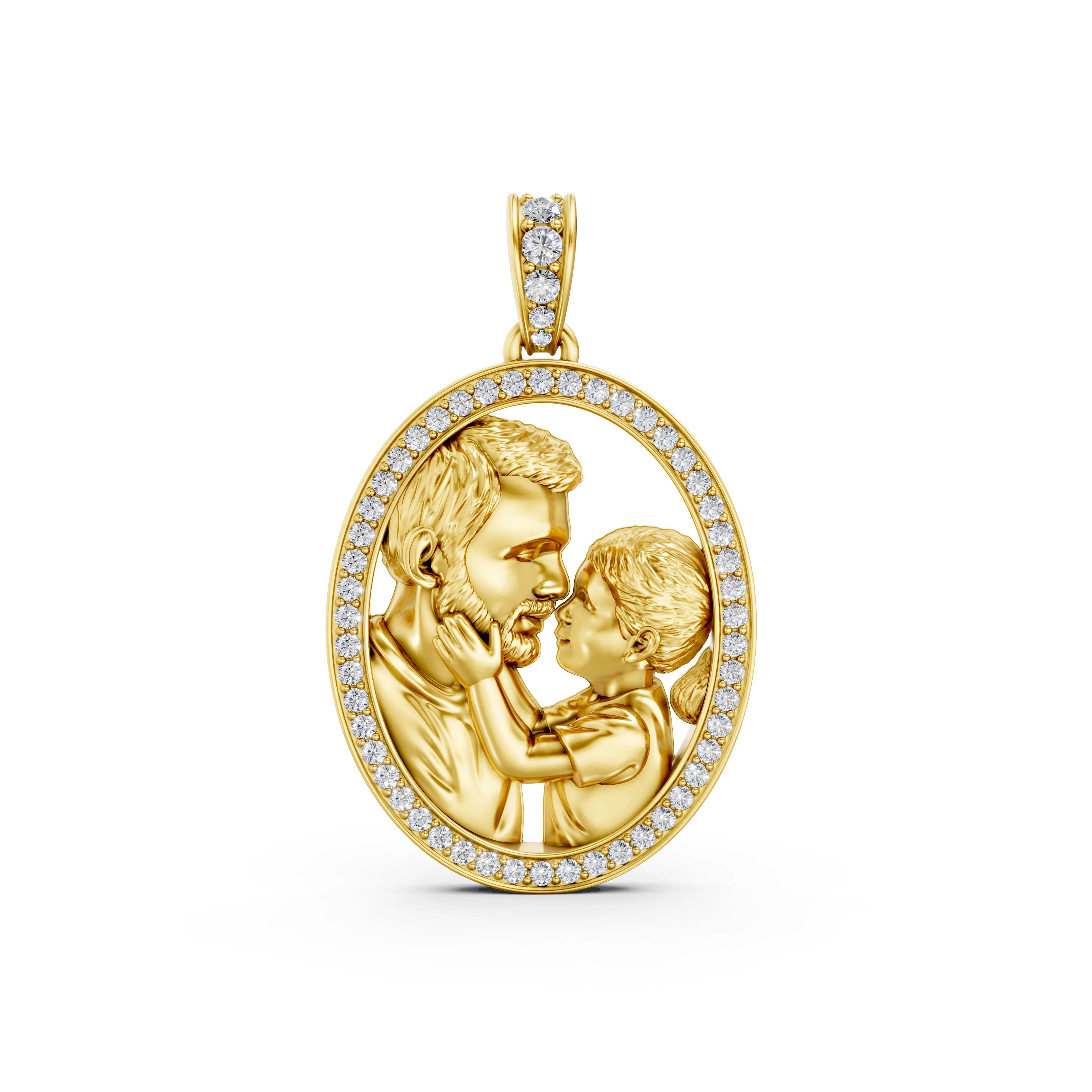 Solid Gold Father-Daughter Pendant with 0.37 CT.T.W Diamonds - Precious Family Bond Jewelry