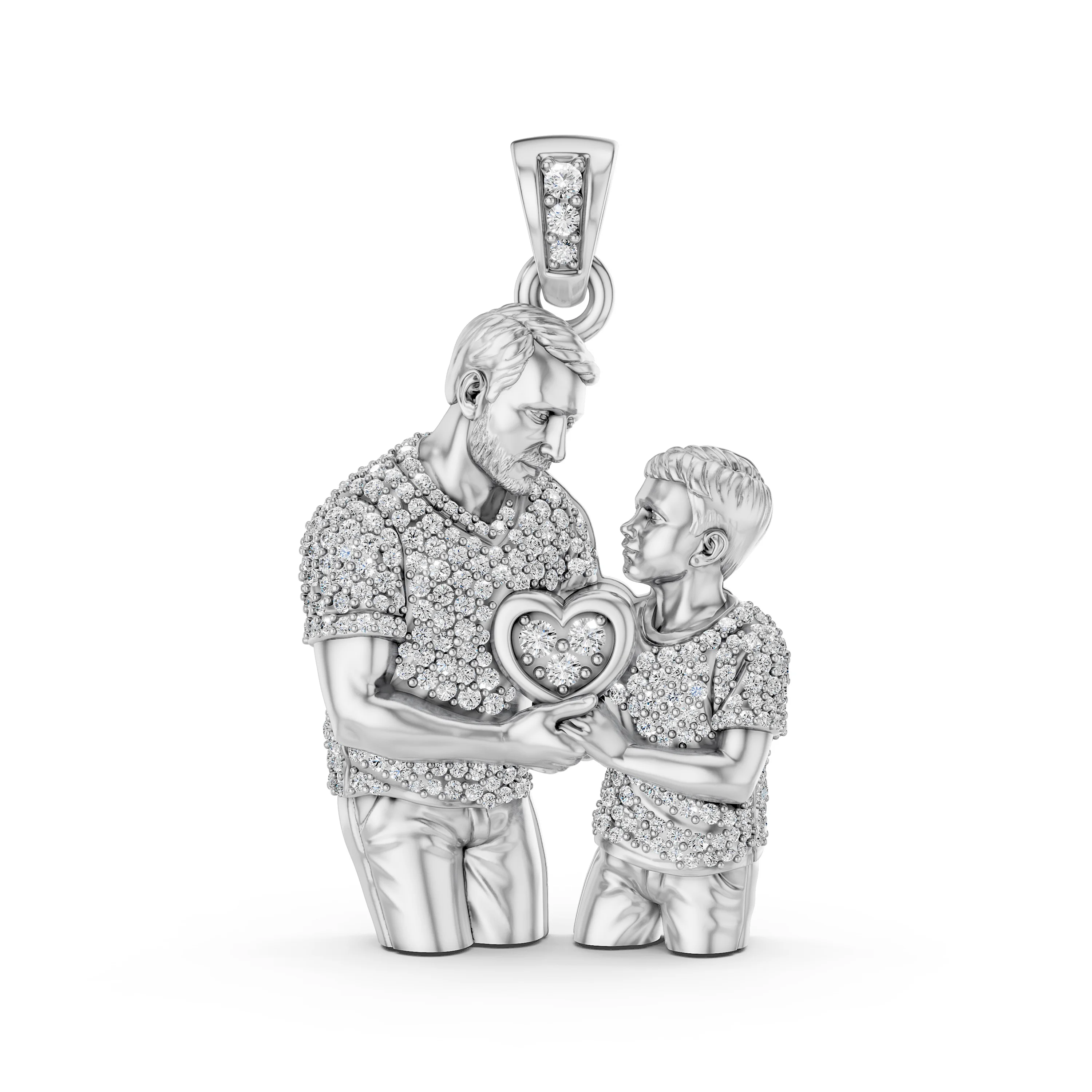 10K White Gold Unbreakable Bond: Father and Son Pendant with 0.78 CT.T.W Diamonds – A Gift of Heartfelt Love