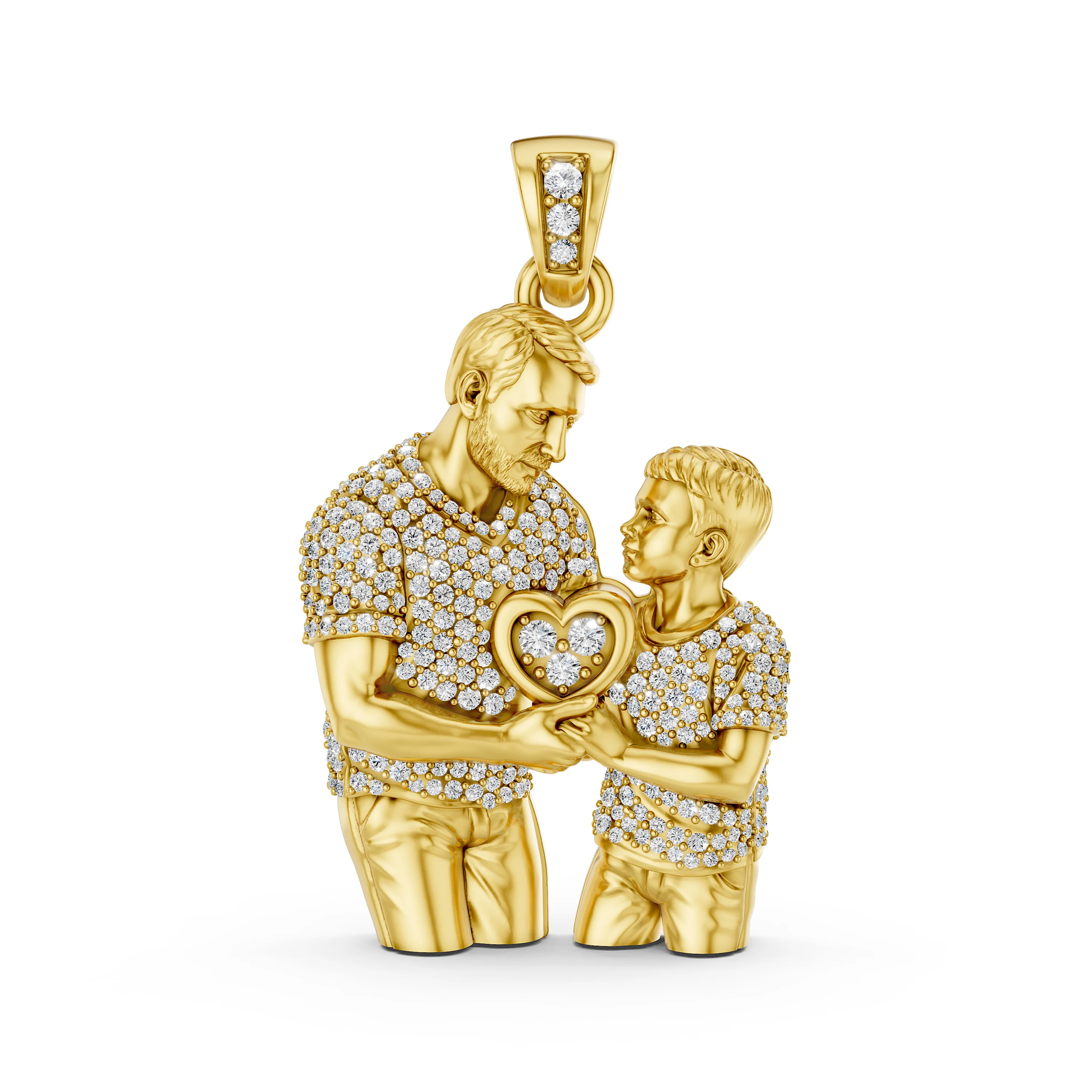 Solid Gold Unbreakable Bond: Father and Son Pendant with 0.78 CT.T.W Diamonds – A Gift of Heartfelt Love