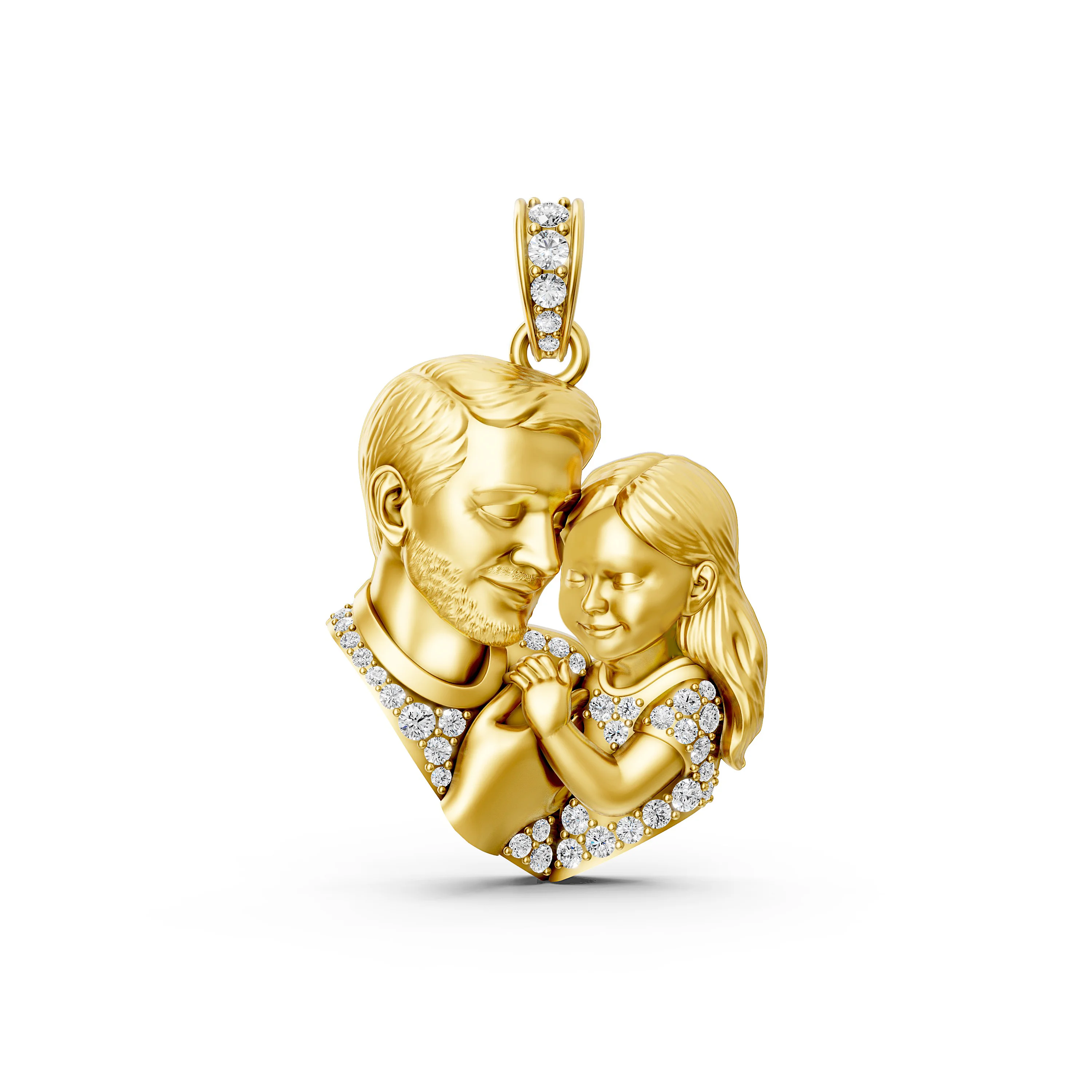 Solid Gold Unbreakable Bond: Father and Daughter Pendant with 0.30 CT.T.W Diamonds Gift of Heartfelt Love