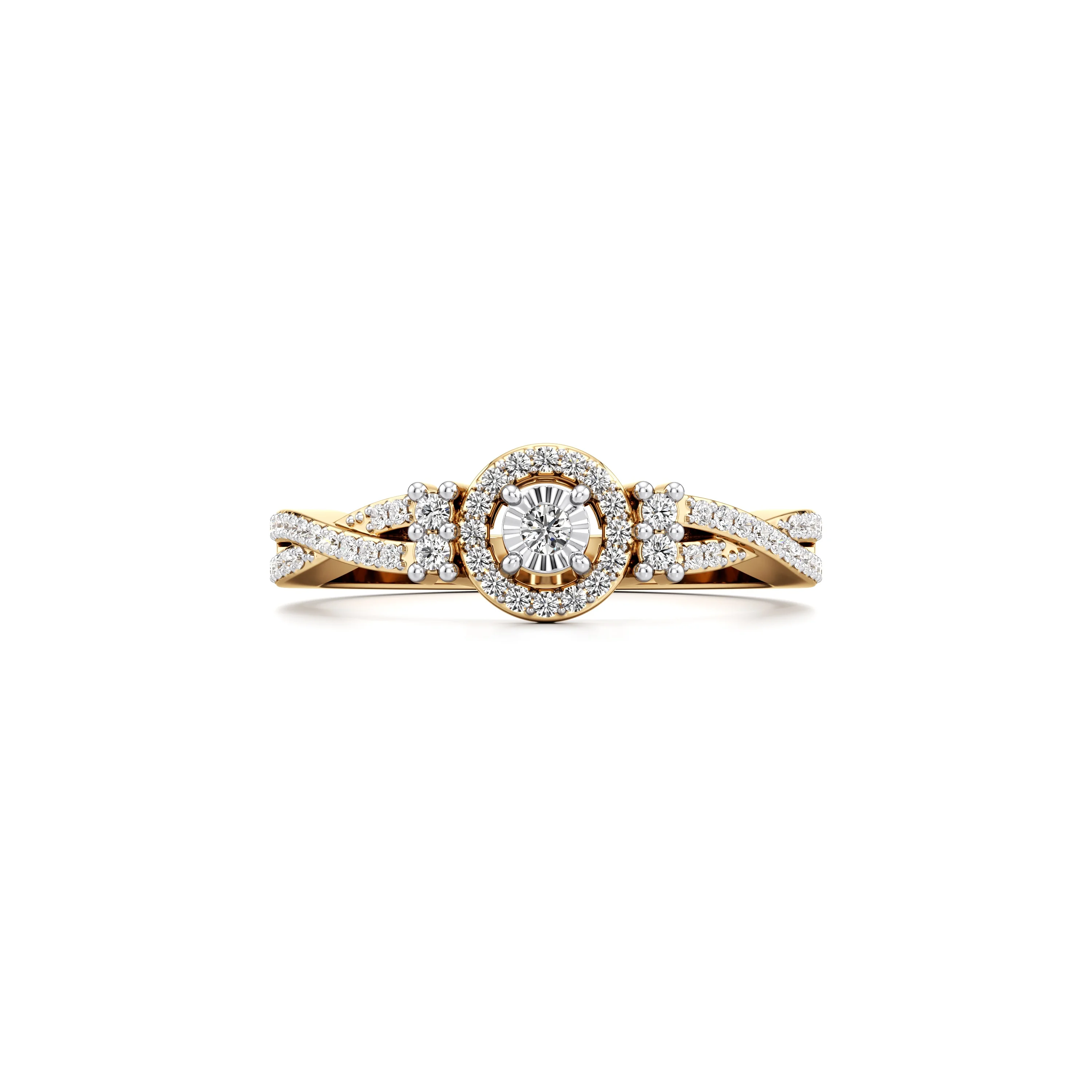 Round Halo Engagement Ring-Diamond Studded Twisted shank