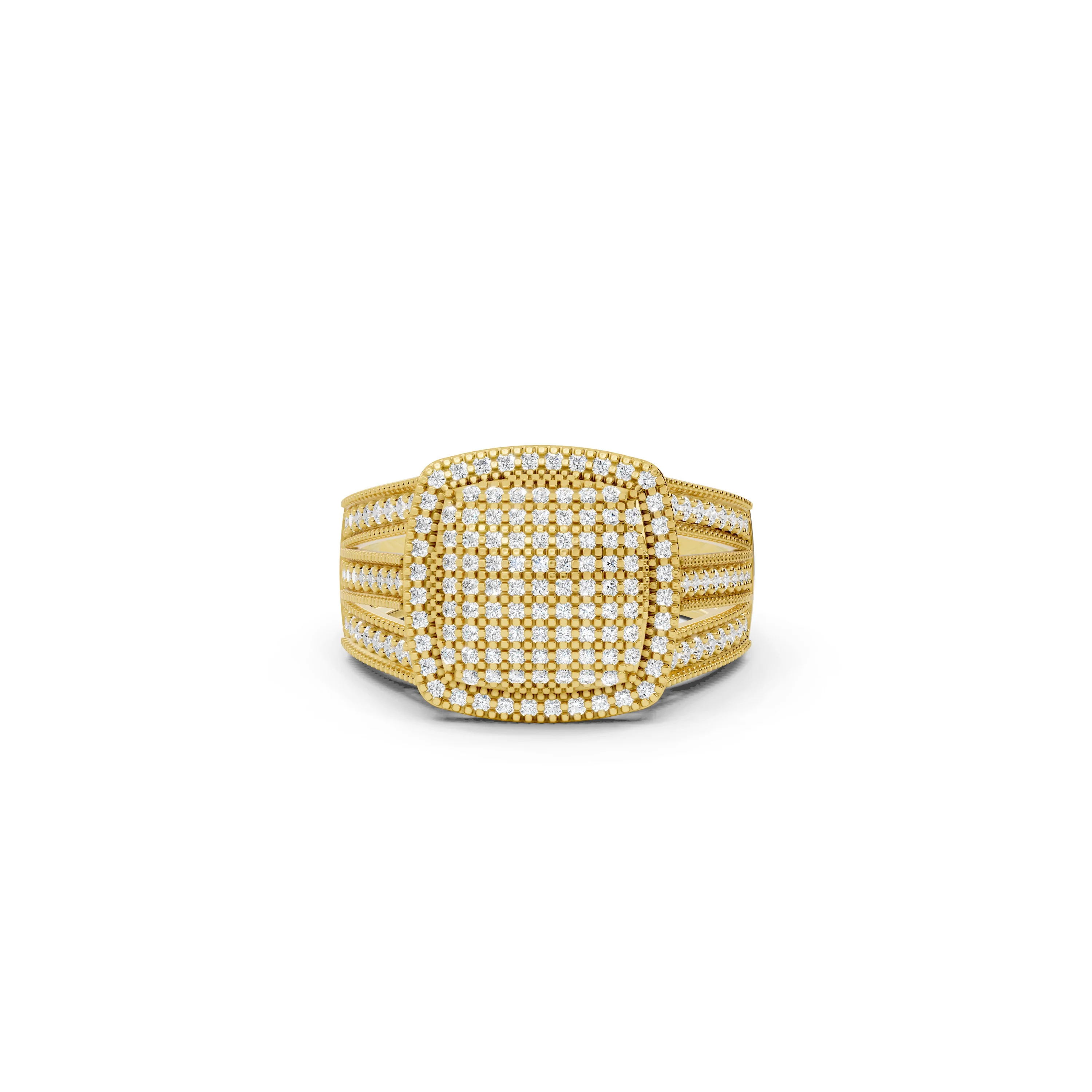 Bridal Ring Set With Square Pave Halo And Split Shank Design