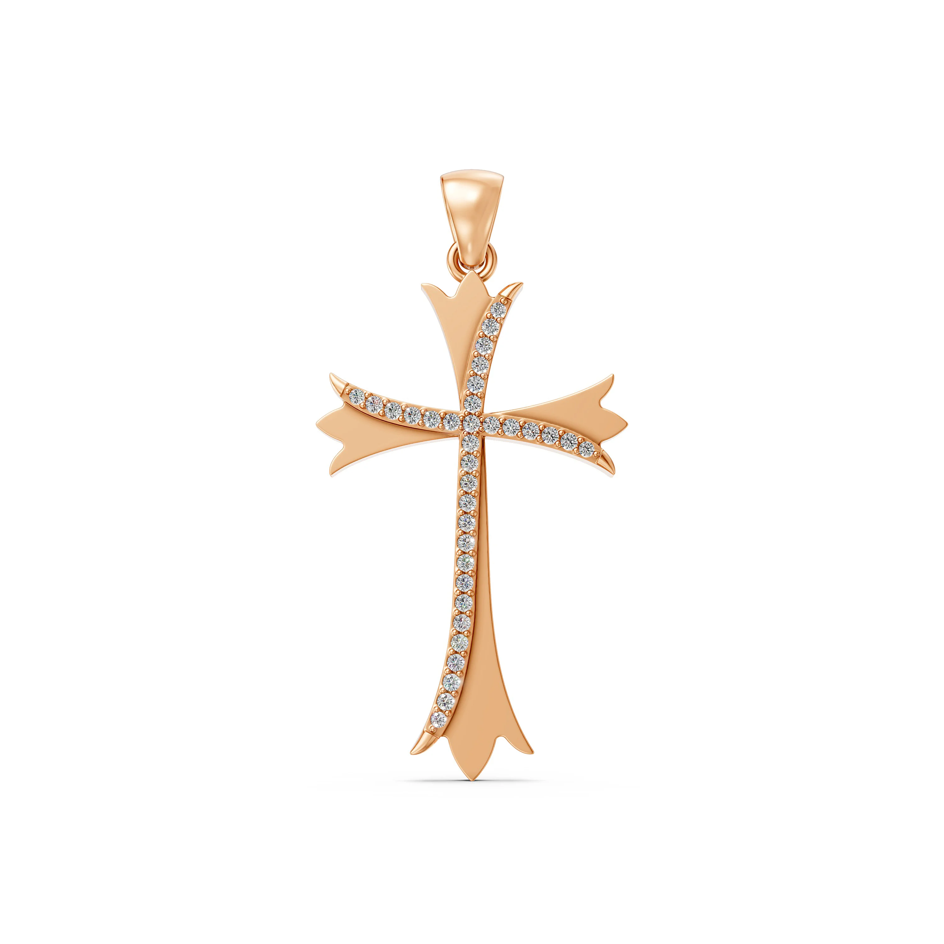 10K Rose Gold 0.16 CT.T.W Diamond Cross Pendant with Unique Design