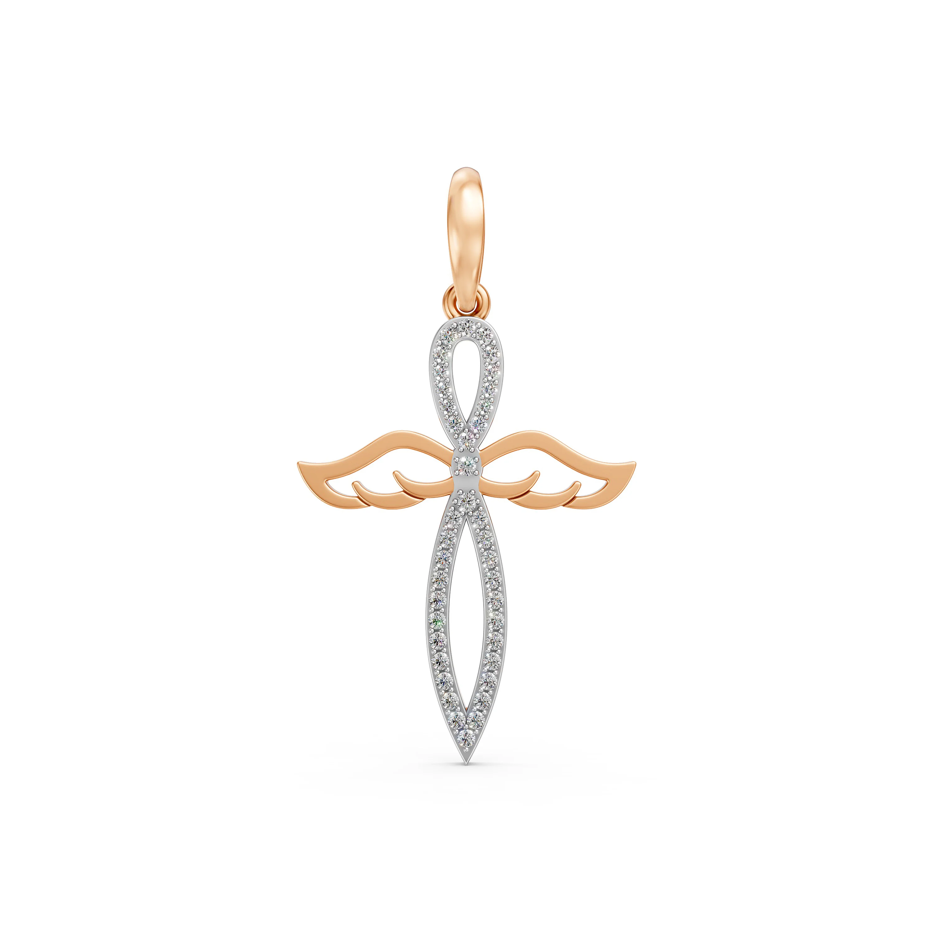 10K Rose Gold Angel Wings Cross Pendant with 0.20 CT.T.W Diamond