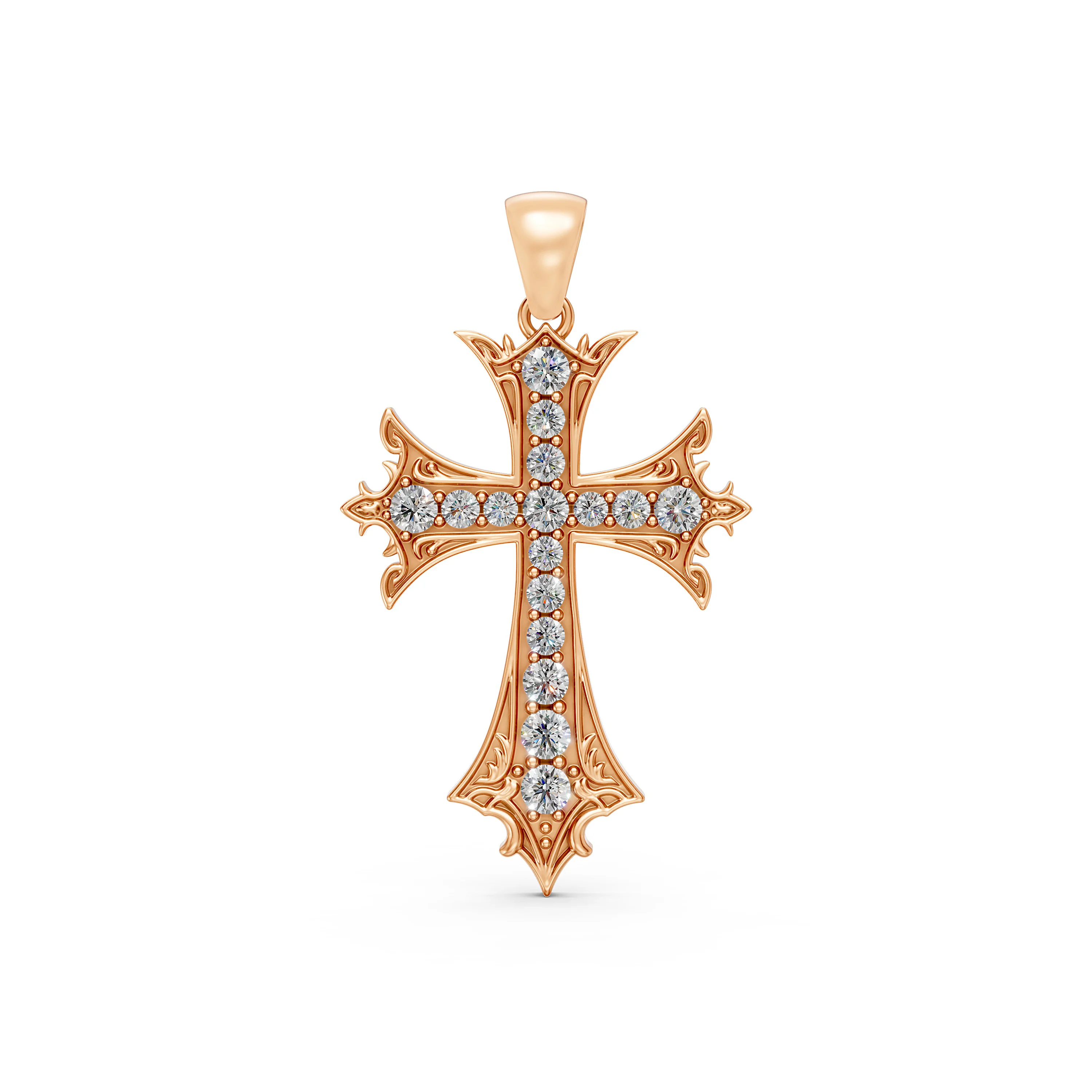 10K Rose Gold Cross Pendant with 0.76 CT.T.W Natural Diamonds - Elegant, Intricate Design