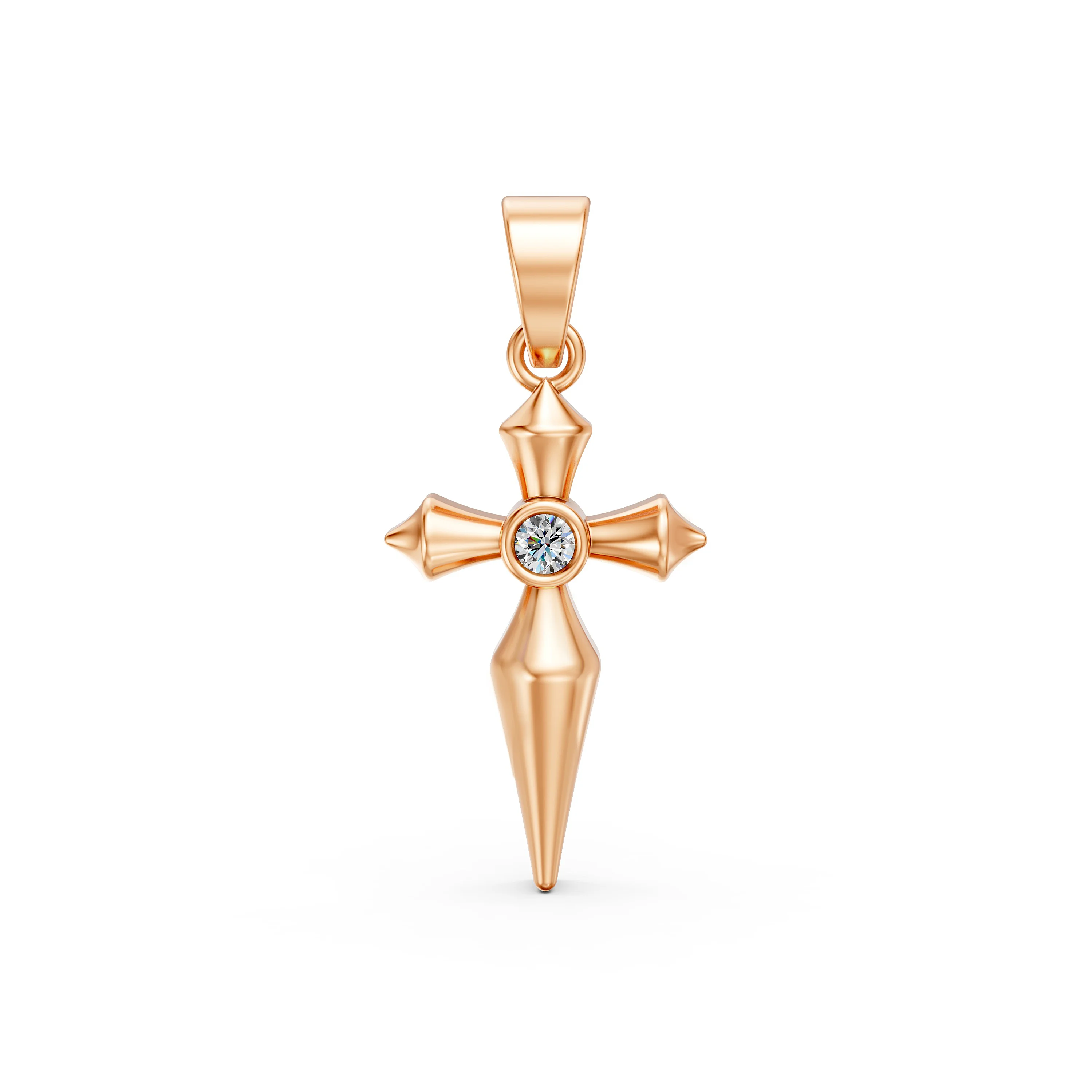 10K Rose Gold Cross Pendant with Diamond Accent Center – Sleek Design