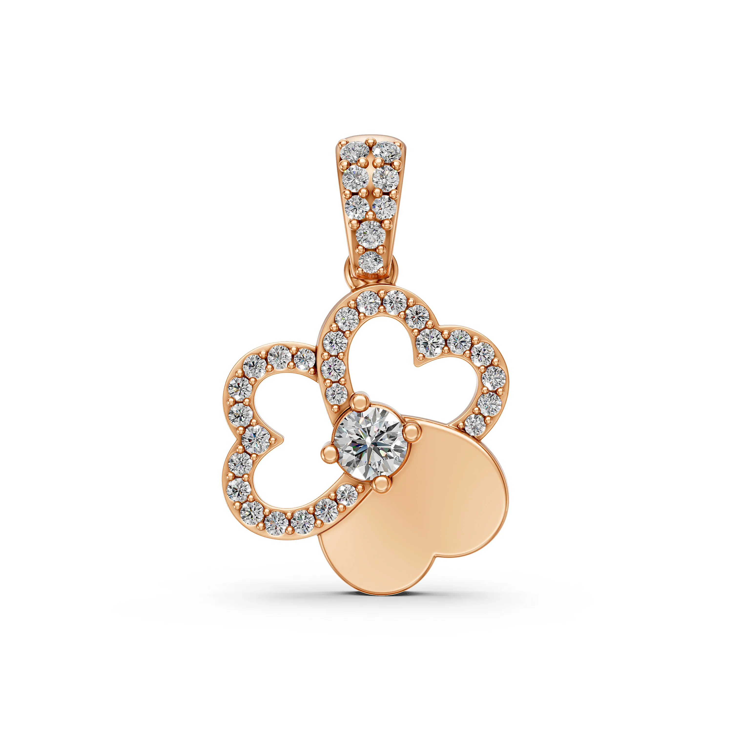 10K Rose Gold Natural Diamond Gold Heart Floral Pendant