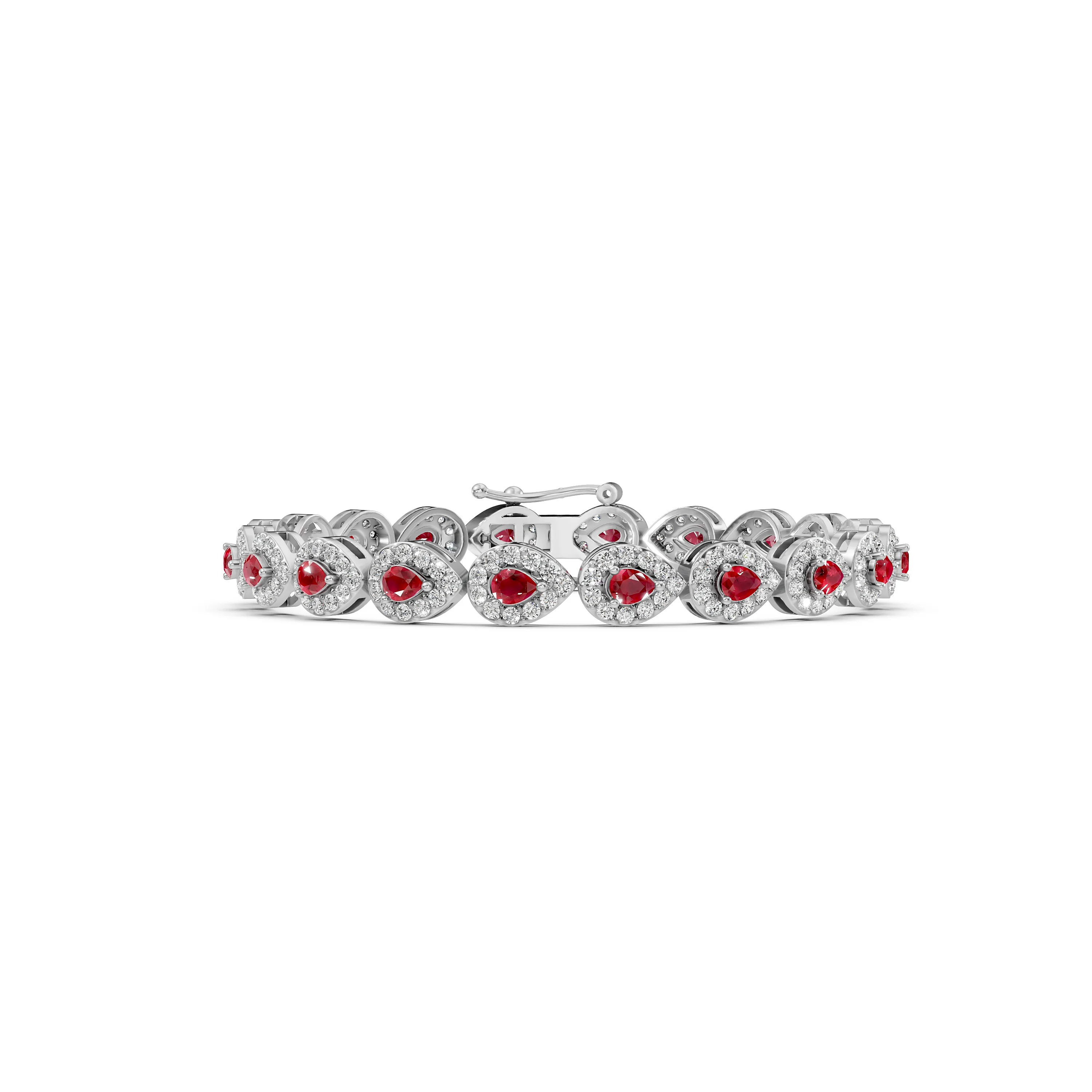 Ruby and Lab Grown Diamond Halo Luxe Tennis Bracelet for Her - Solid Gold Radiance Unique Party Wear Jewelry