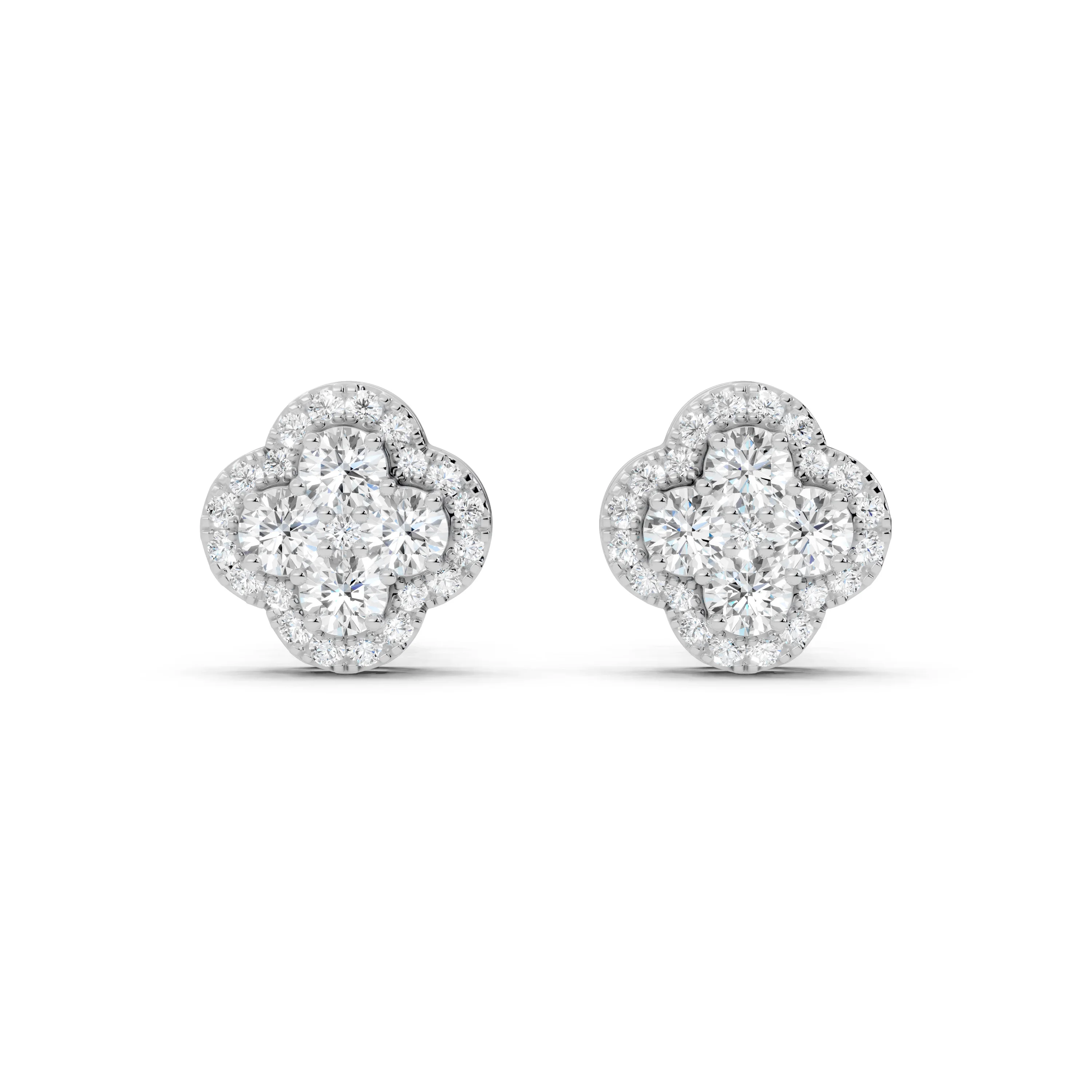 Stunning Clover Stud Halo Diamond Earrings in 10kWhite Gold