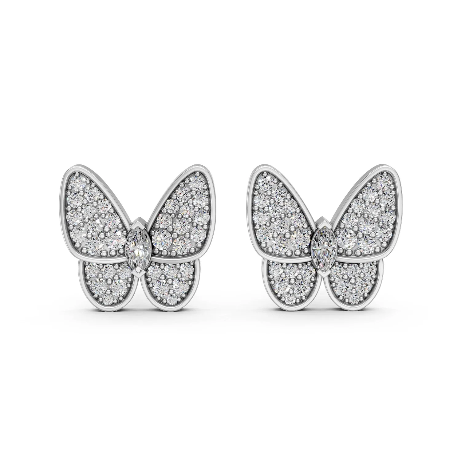 Solid Gold Butterfly Diamonds Stud Earrings 