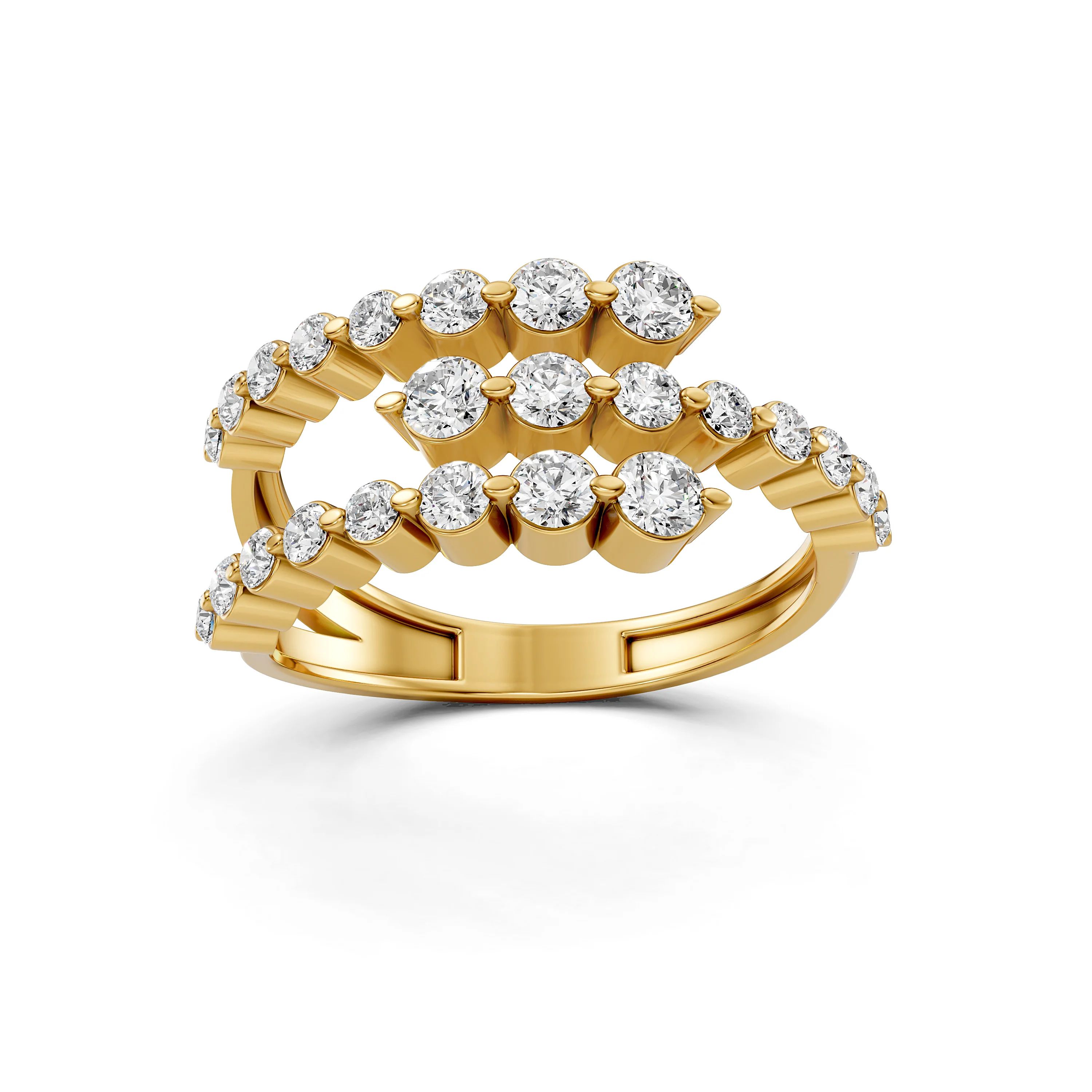 Triple Row Graduated Diamond Wrap Ring in Luxe Gold | Multi-Band Statement Jewelry