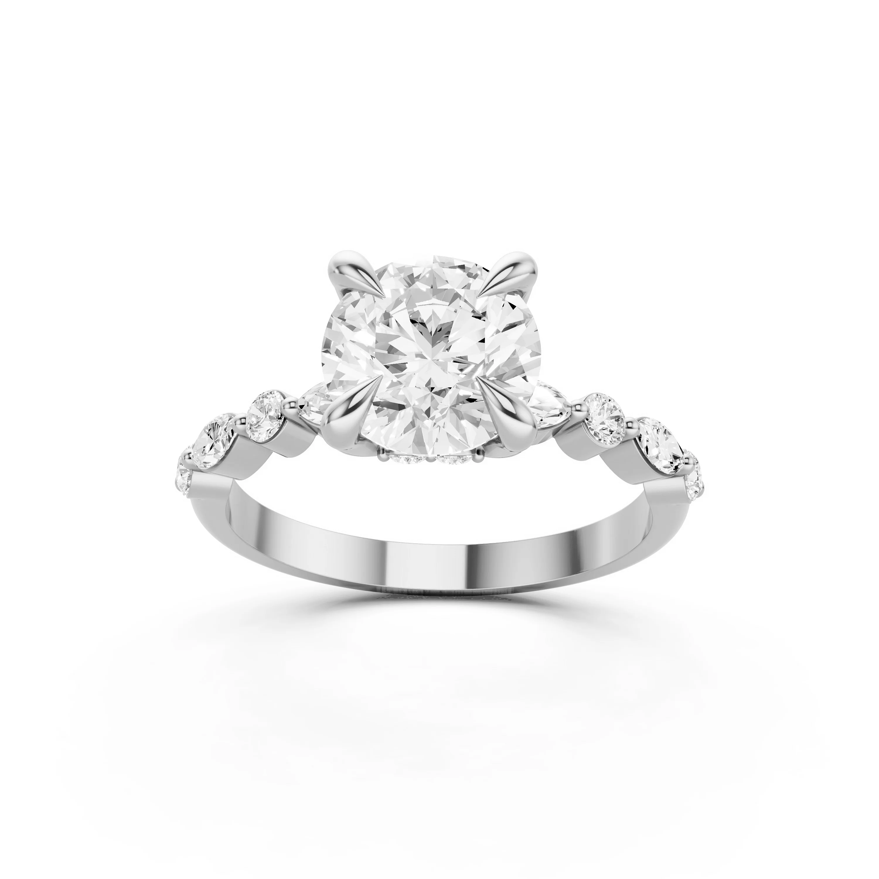 10K White Gold Round and Marquise Lab Grown Diamond Engagement Ring | US-6