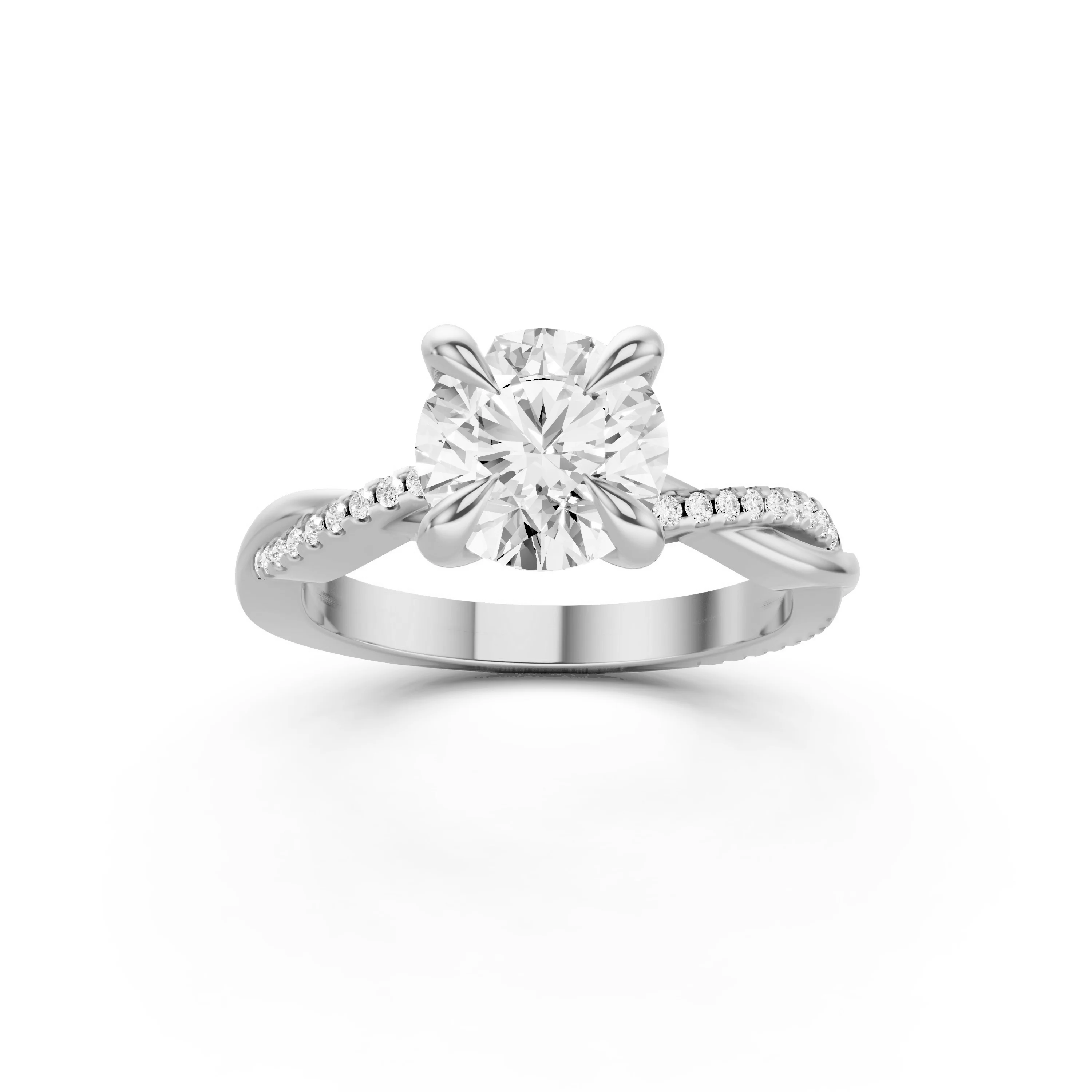 10K White Gold Round Lab Grown Diamond Intertwined Engagement Ring | US-6