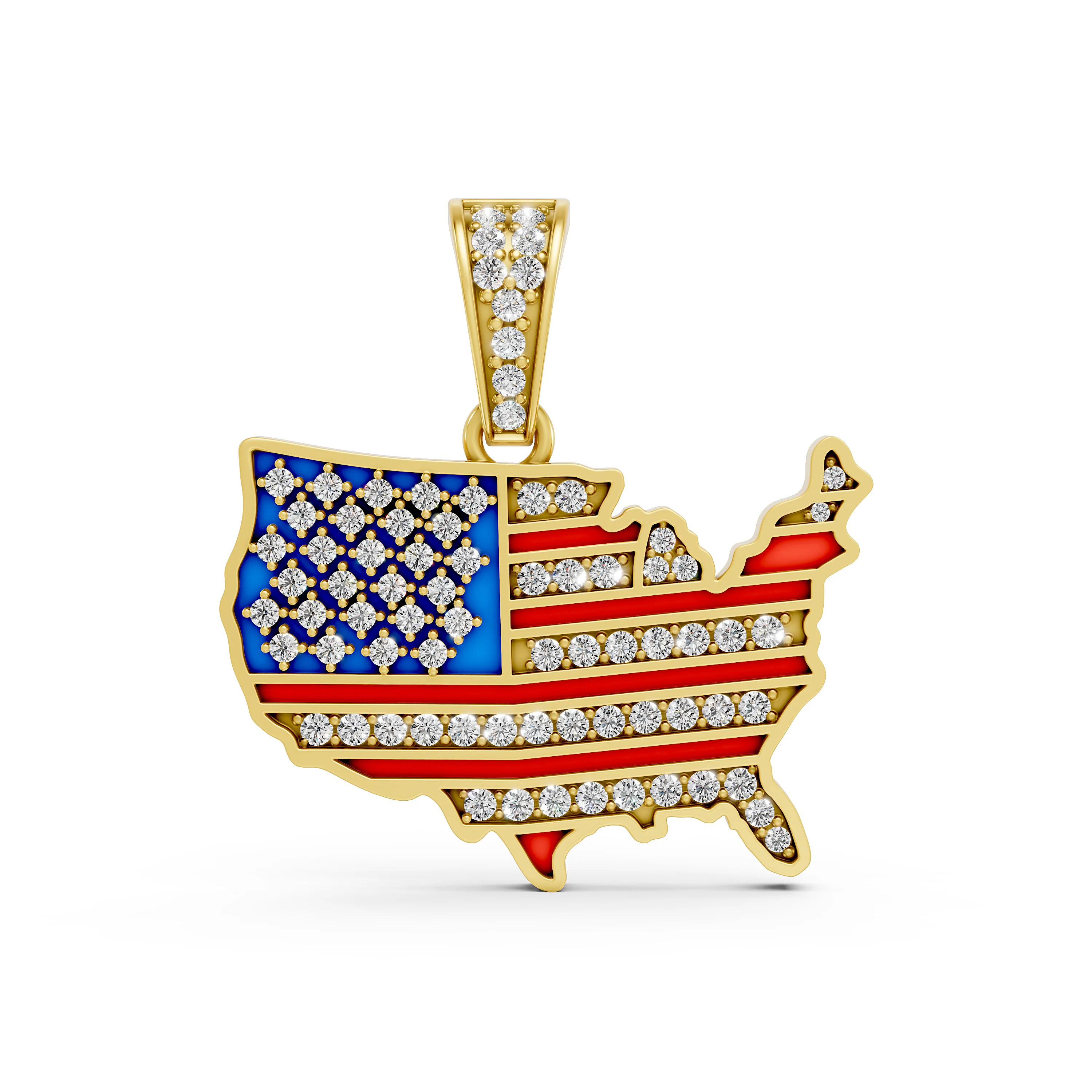 Solid Gold American Flag Pendant in Gold with Diamonds