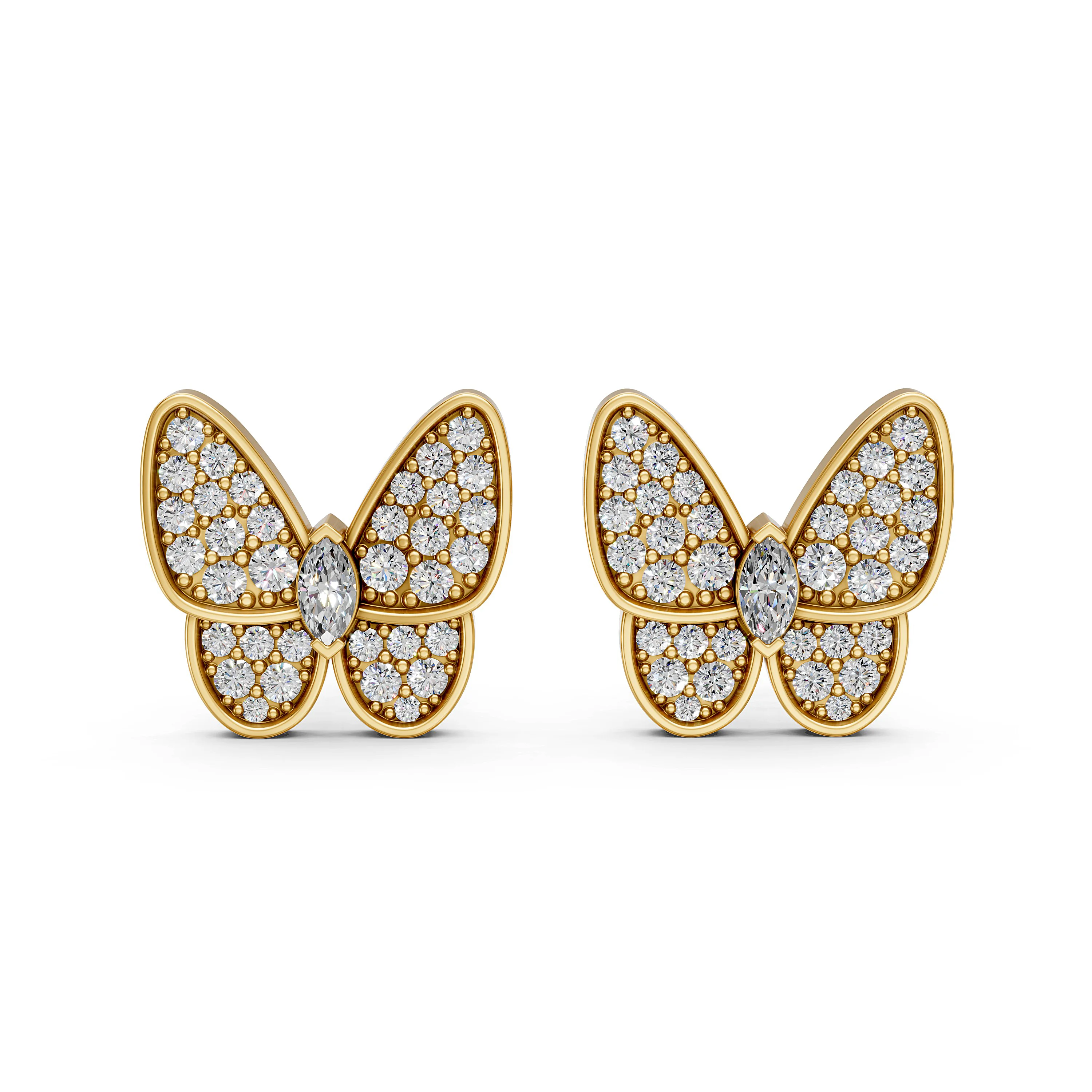 10K Yellow Gold Butterfly Diamonds Stud Earrings 