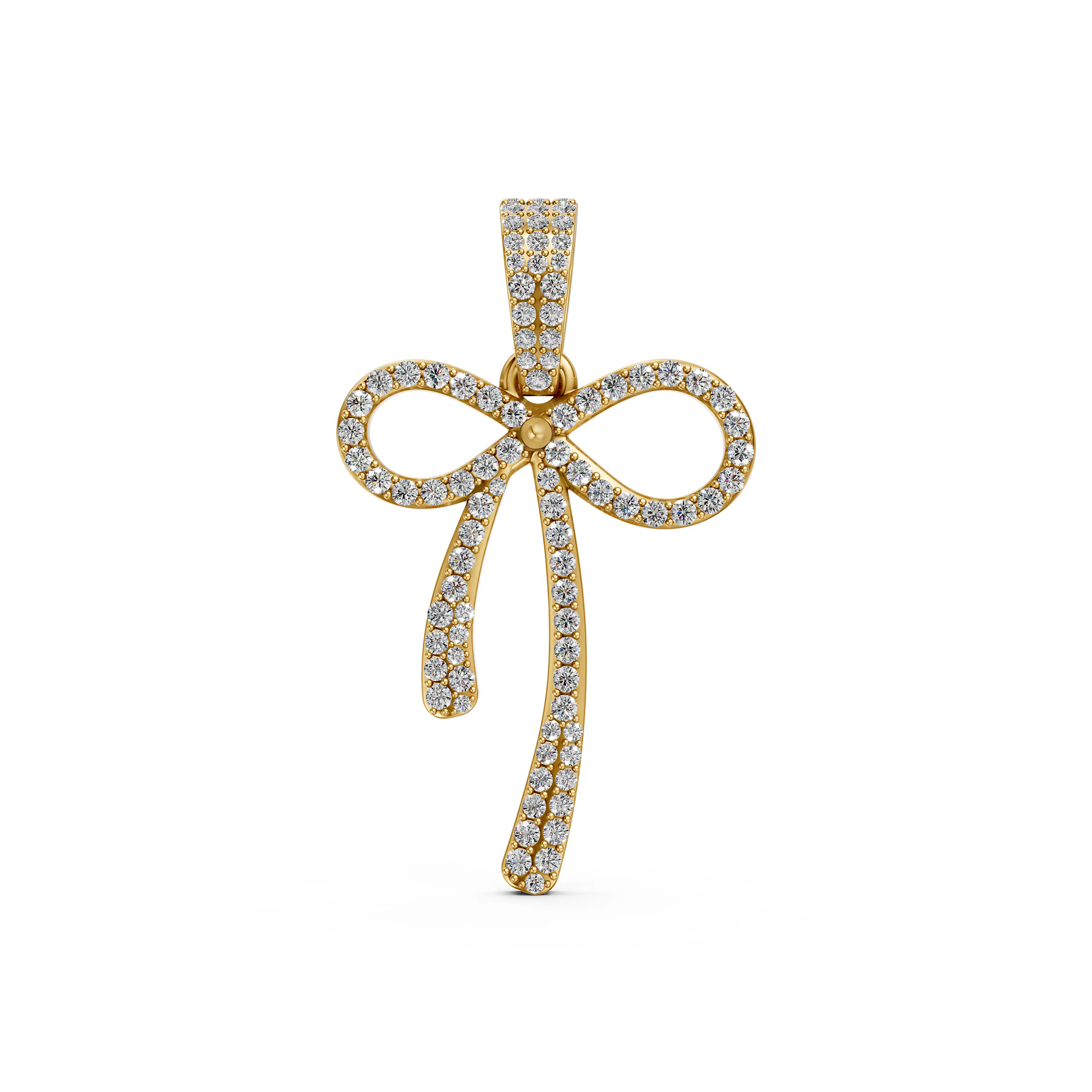 Solid Gold Diamond Bow Pendant