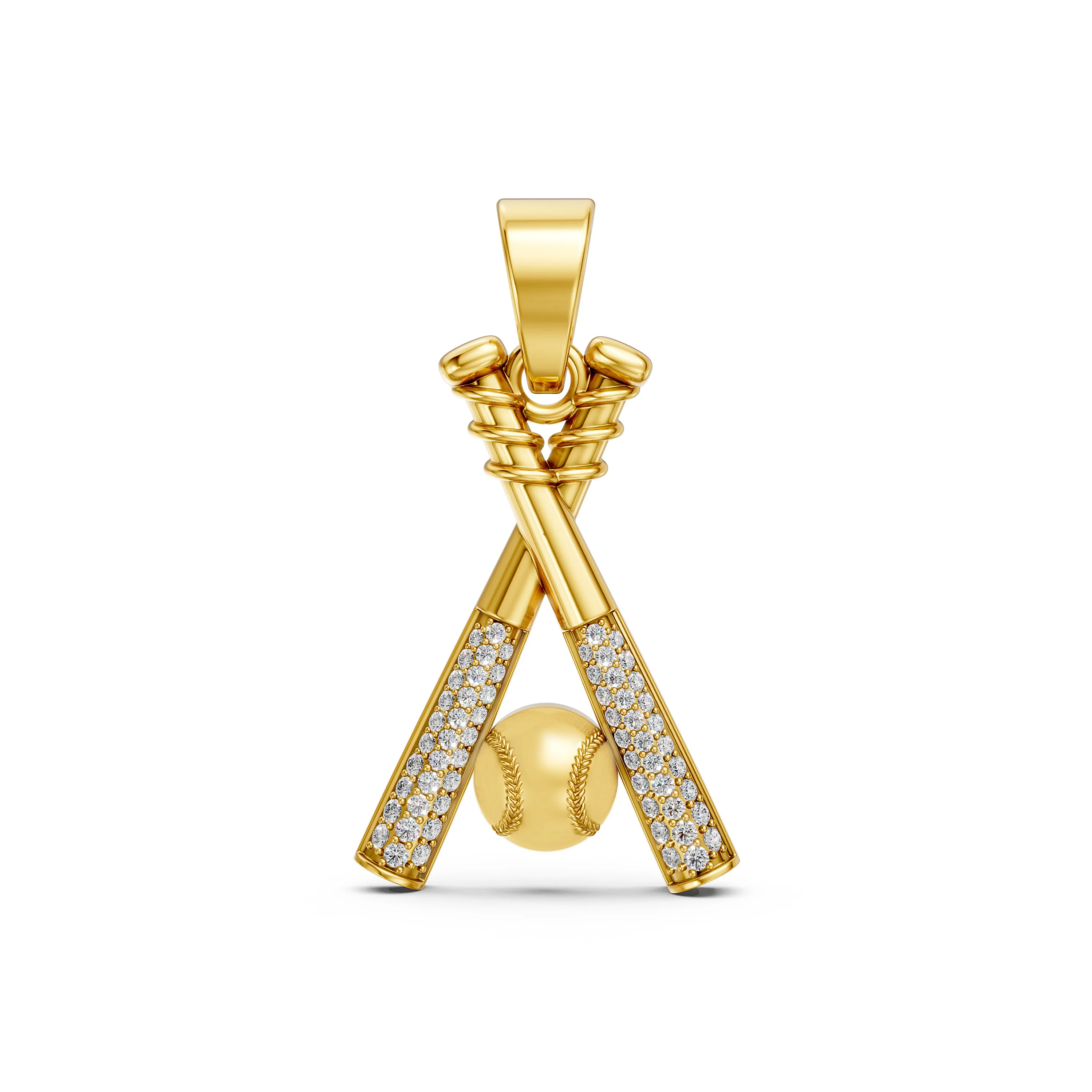 Gold Elegant Design Sports Inspired Baseball Bat and Ball Pendant