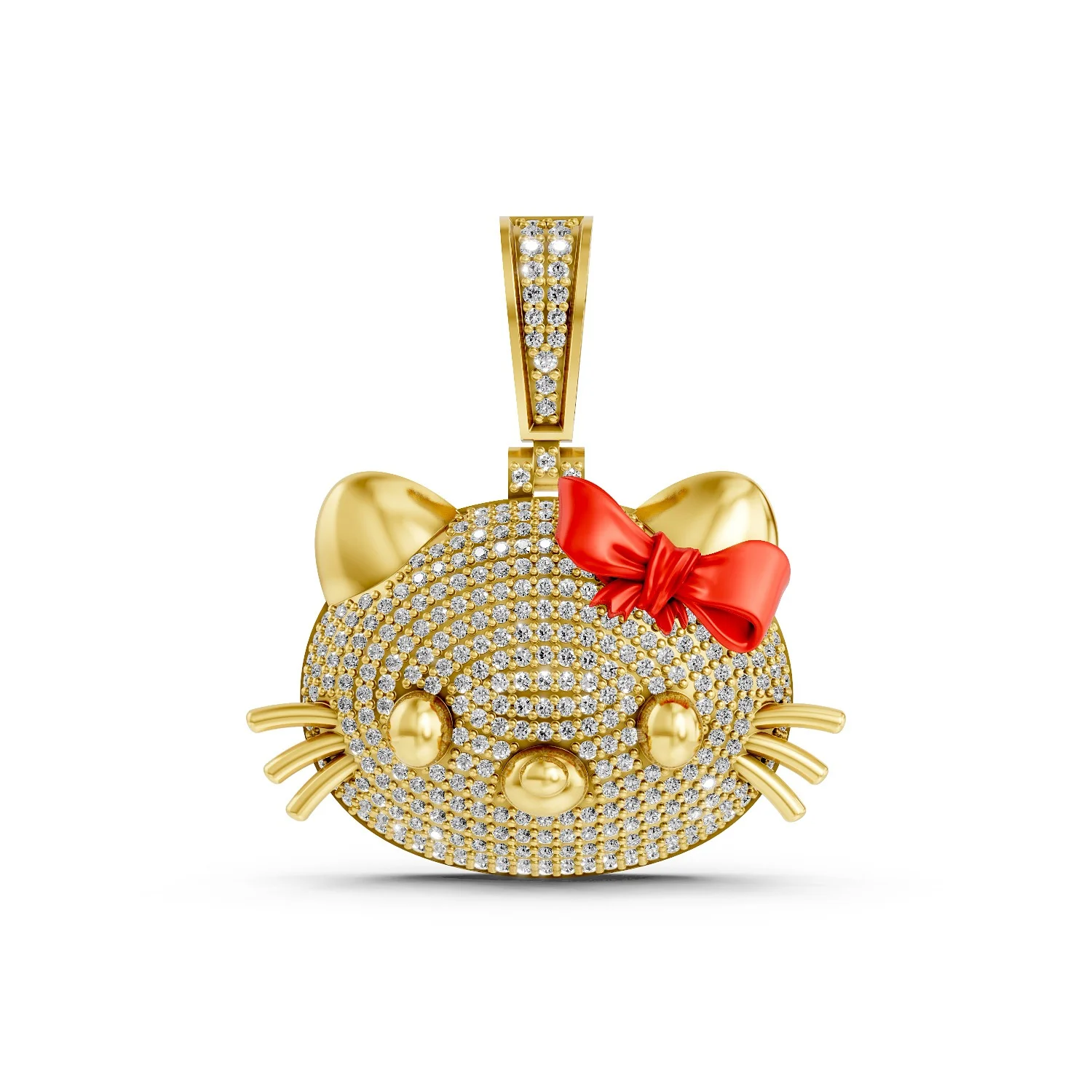 Solid Gold Kitty Face Pendant with Natural Diamond