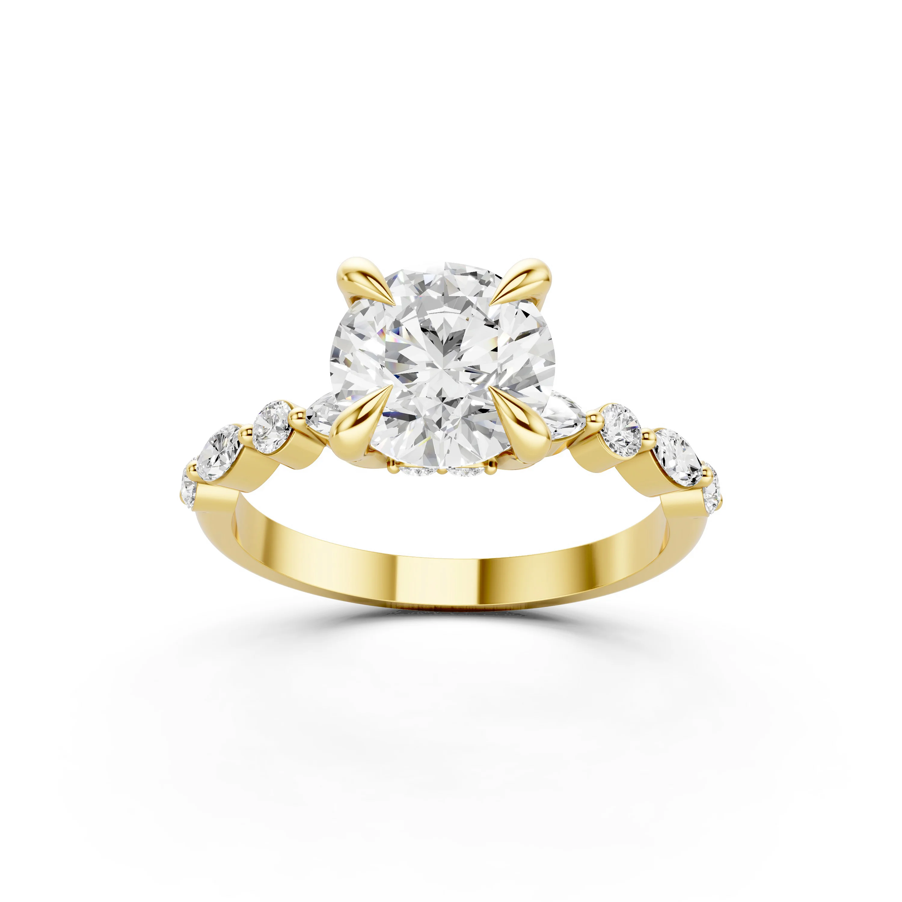 Solid Gold Round and Marquise Diamond Engagement Ring