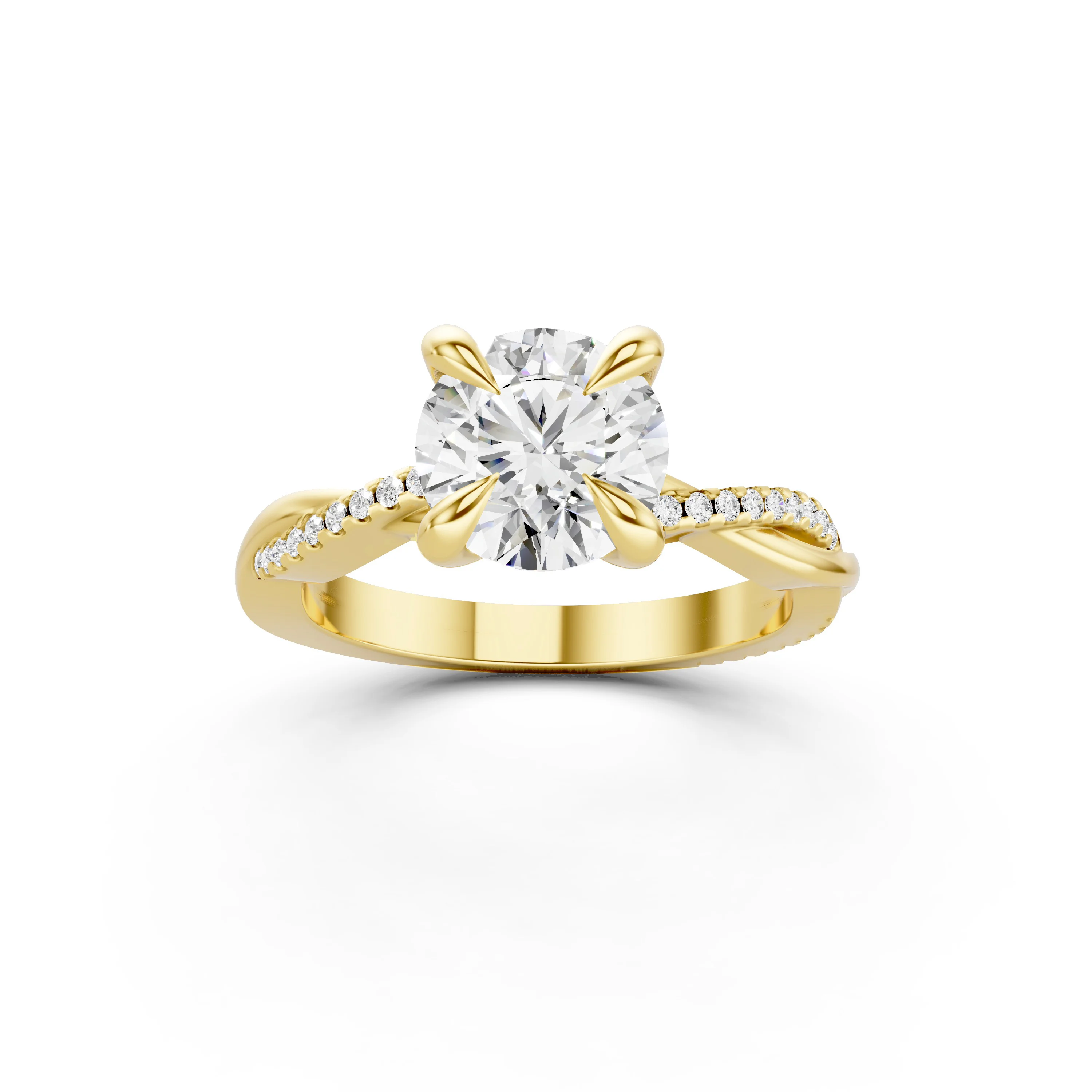 Solid Gold Round Diamond Intertwined Engagement Ring