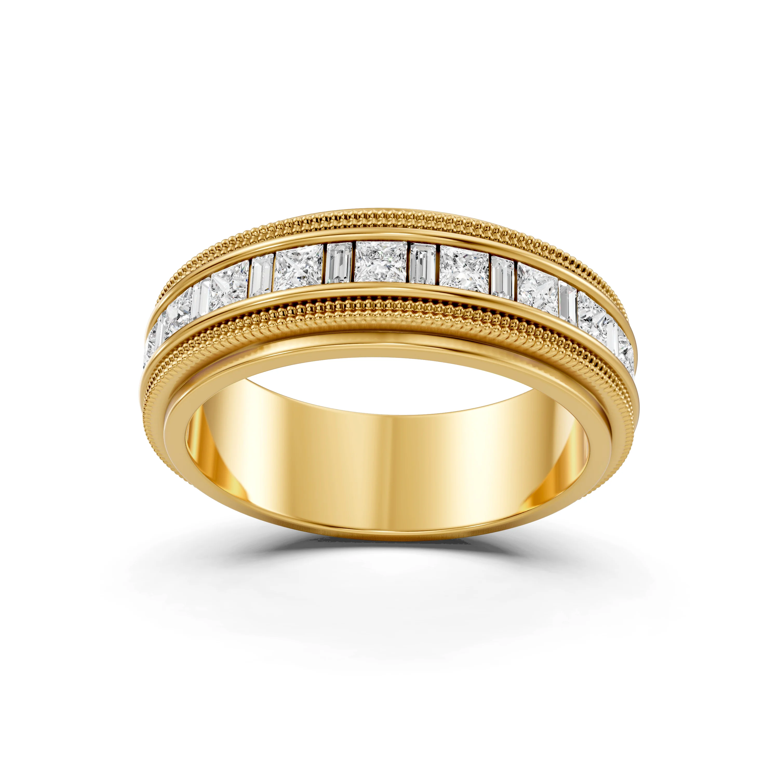 Luxe Gold Wedding Band with Baguette and Princess Diamonds
