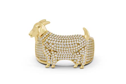 Goat Design Diamond Ring Unique Animal Motif with Prong Set Diamonds