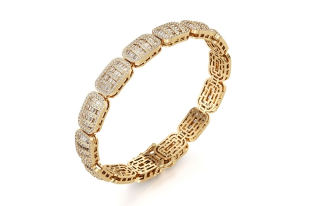 Gold Rectangle shaped Halo Diamond Bracelet