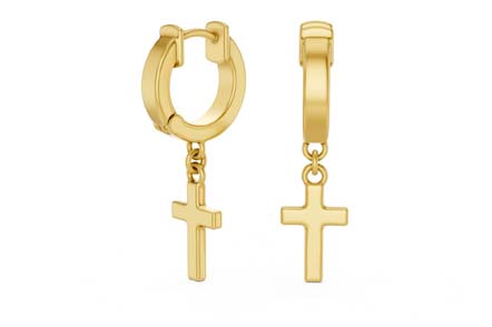 Huggie Hoop With Holy Cross Dangle Unisex Earrings