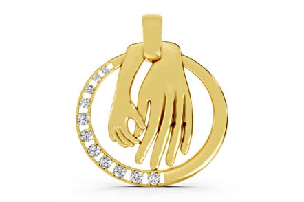 Precious Gold Hand-in-Hand Pendant With 0.58 CT.T.W Diamond - Unique Symbol Mom & Baby