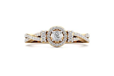 Round Halo Engagement Ring-Diamond Studded Twisted shank-10K-Yellow Gold-6
