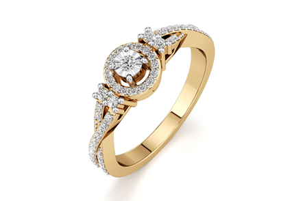 Round Halo Engagement Ring with Diamond-Studded Twisted Shank
